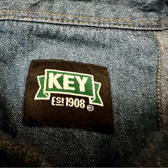 Key Denim Mens Sz 2XL Blue Jeans Long Sleeve Western Pearl Snap Two Pocket Shirt - Picture 7 of 8
